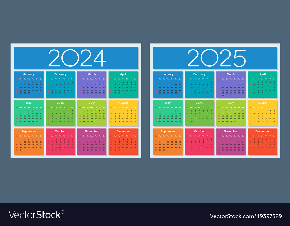 Colorful calendar for 2024 and 2025 years week Vector Image