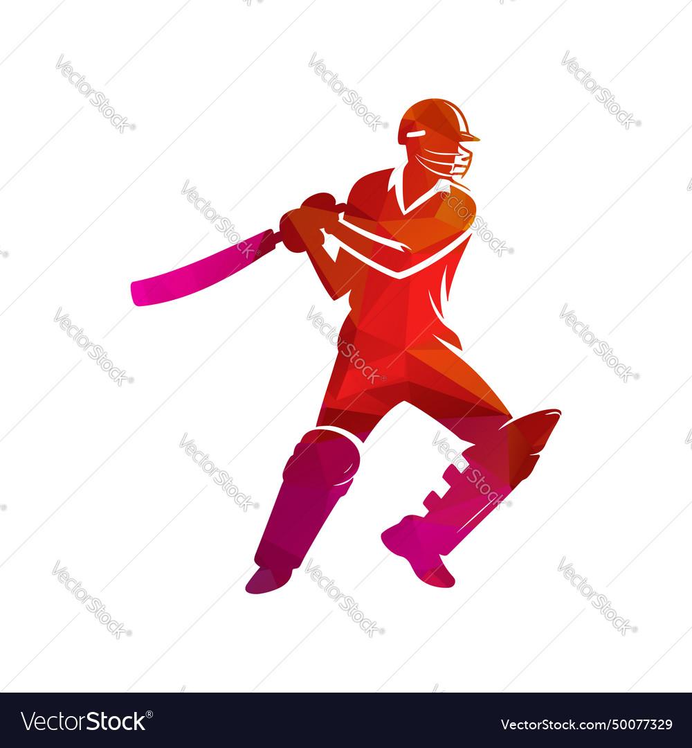 Cricket player logo unique style design Royalty Free Vector