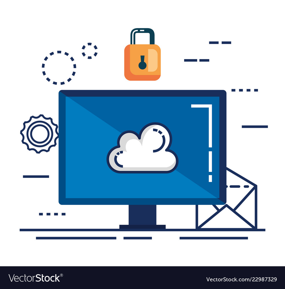Data center security with desktop vector image Data center security with desktop