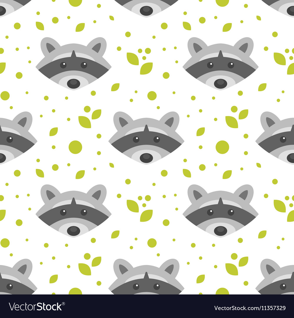 Flat style seamless pattern with raccoon