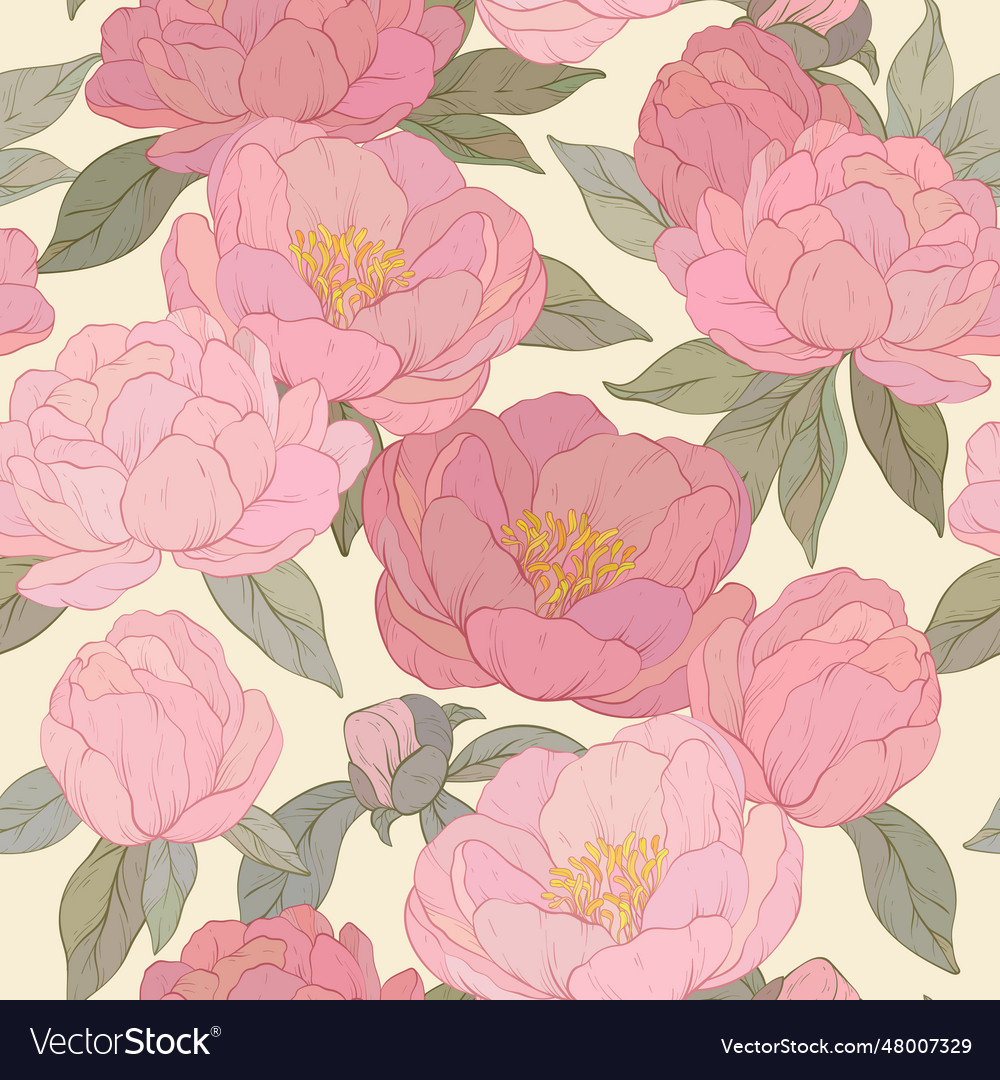 Floral seamless pattern vintage peony design Vector Image