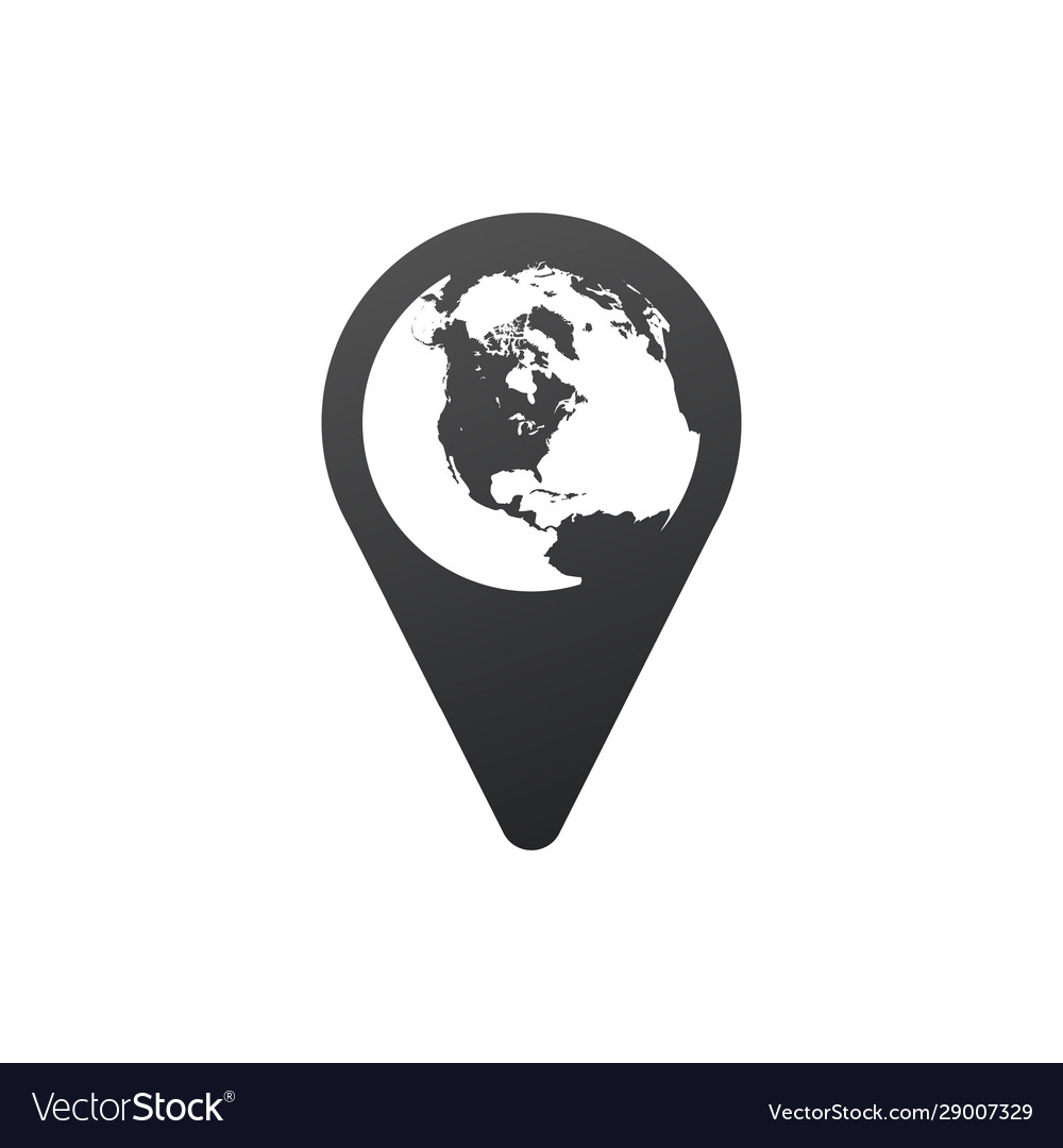 Globe inside pin icon global map pointer isolated