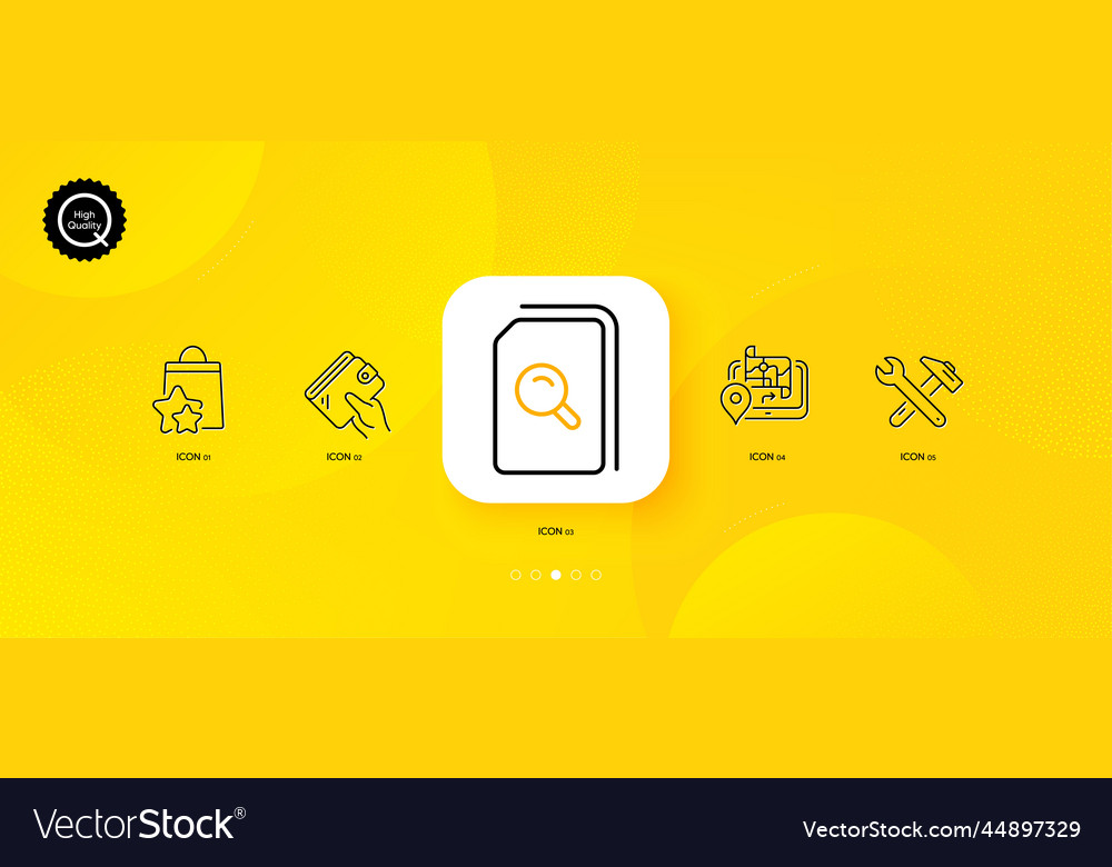 Gps spanner tool and wallet minimal line icons
