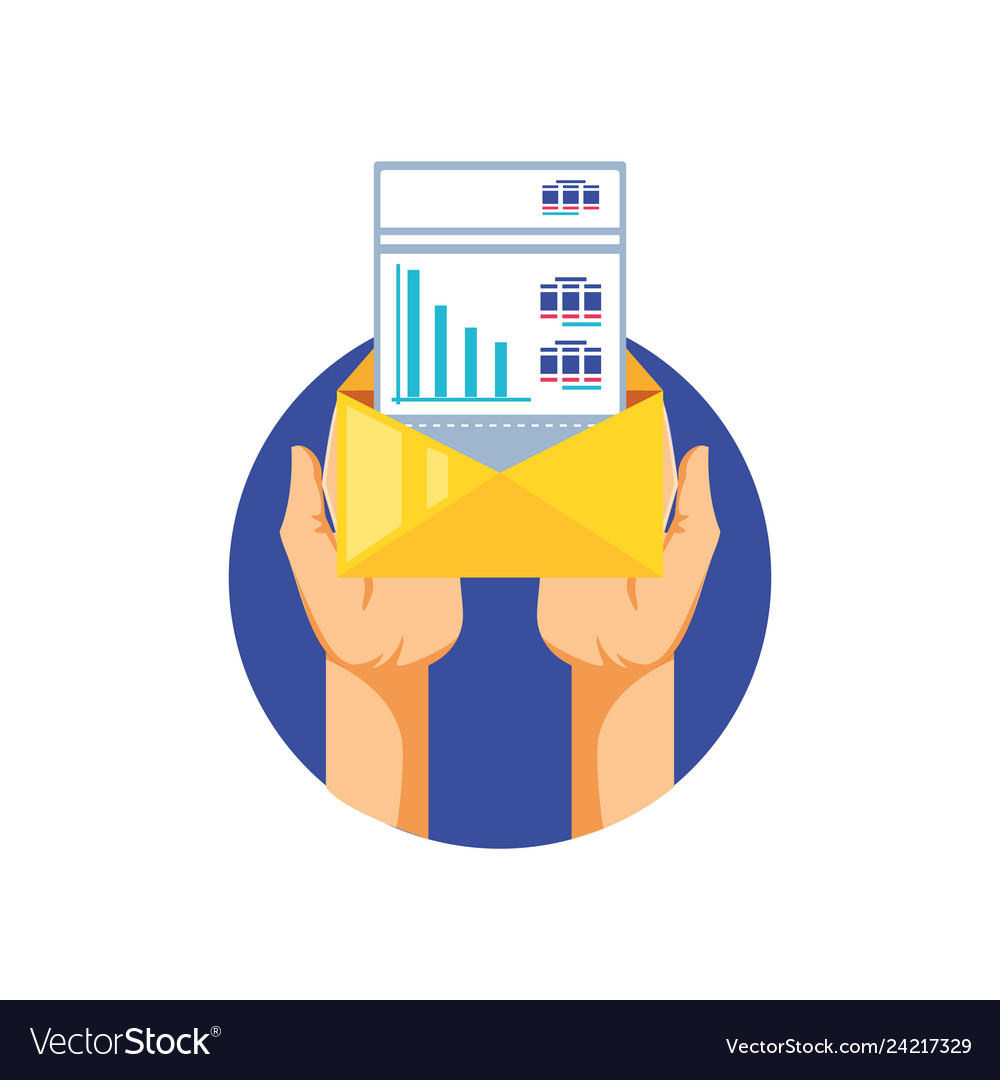 Hands with envelope and document of statistic