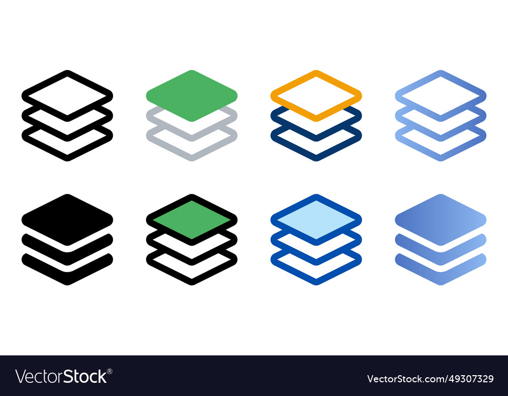 Layers icons in different style vector image Layers icons in different style