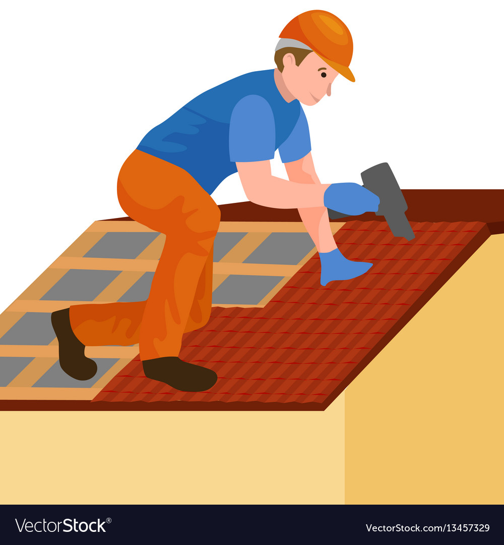 Roof construction worker repair home build Vector Image