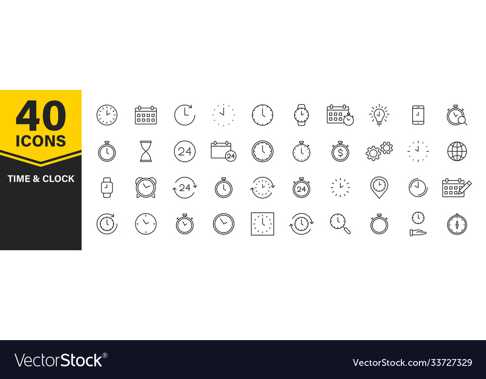 Set 40 time and clock web icons in line style