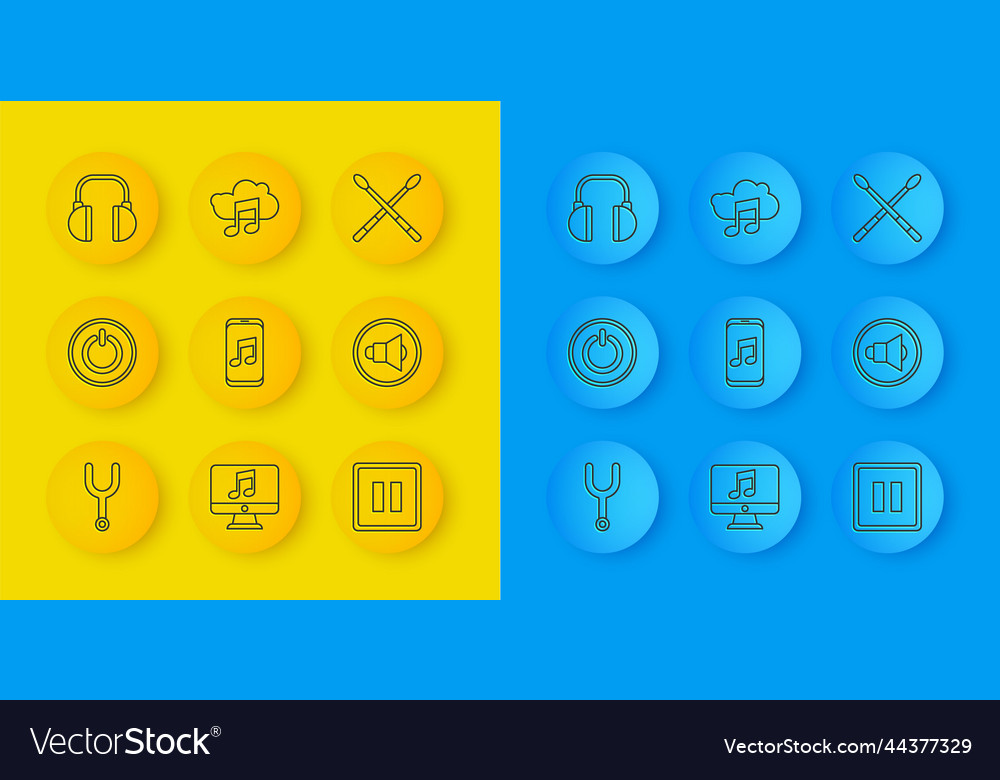 Set line musical tuning fork power button player vector image Set line musical tuning fork power button player