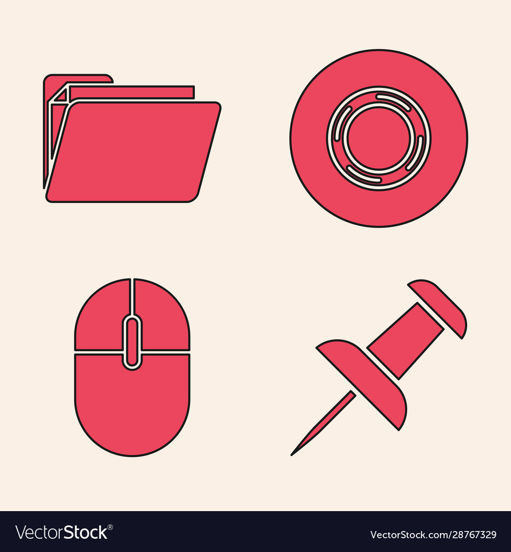 Set push pin document folder scotch and computer vector image Set push pin document folder scotch and computer