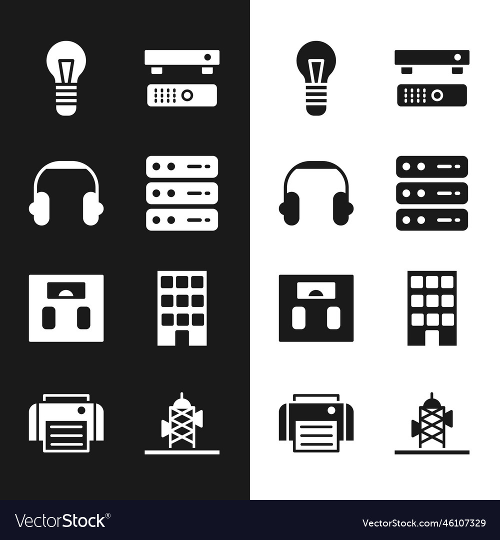 Set server data web hosting headphones light vector image Set server data web hosting headphones light