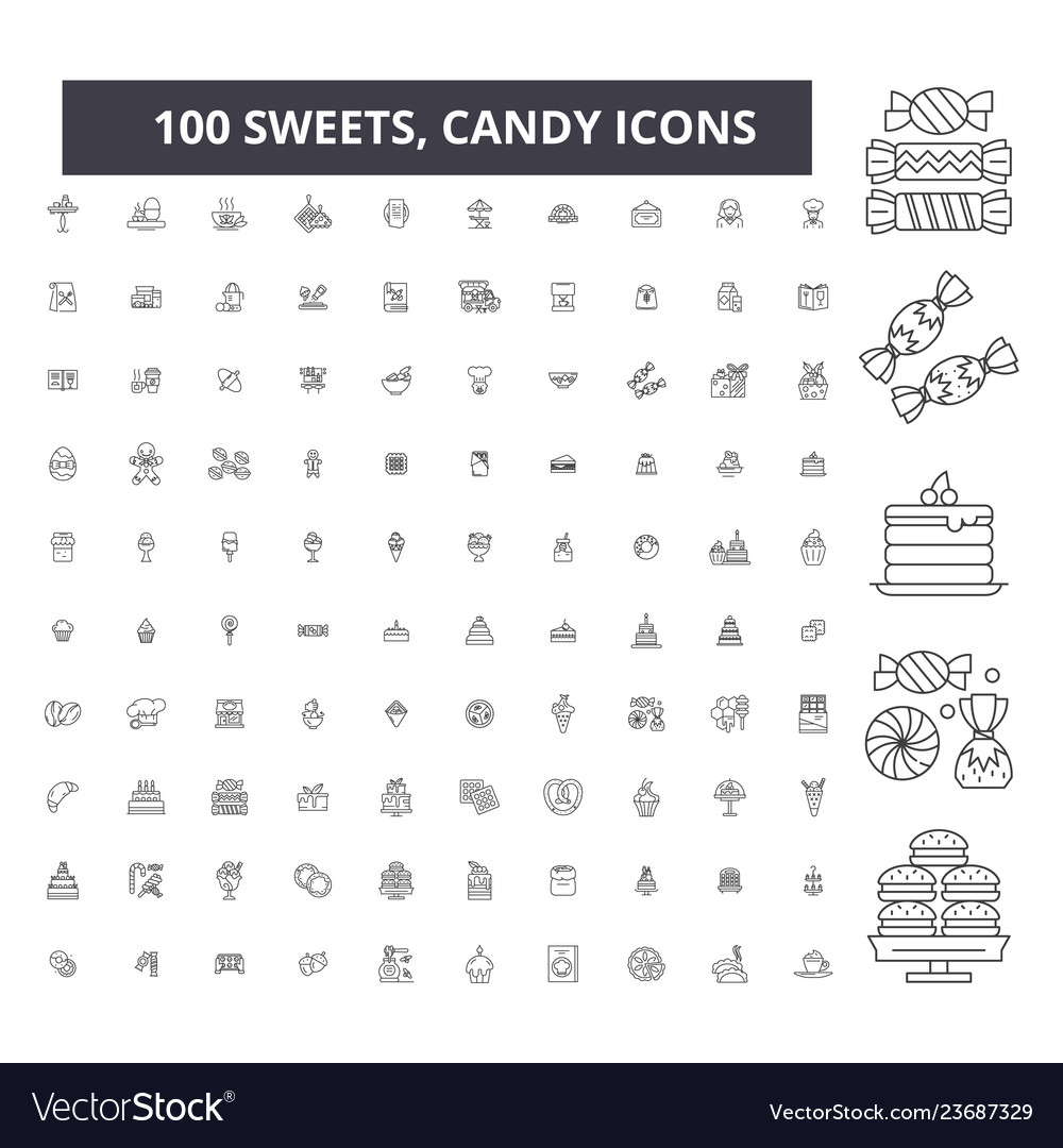 Sweets candy editable line icons 100 set