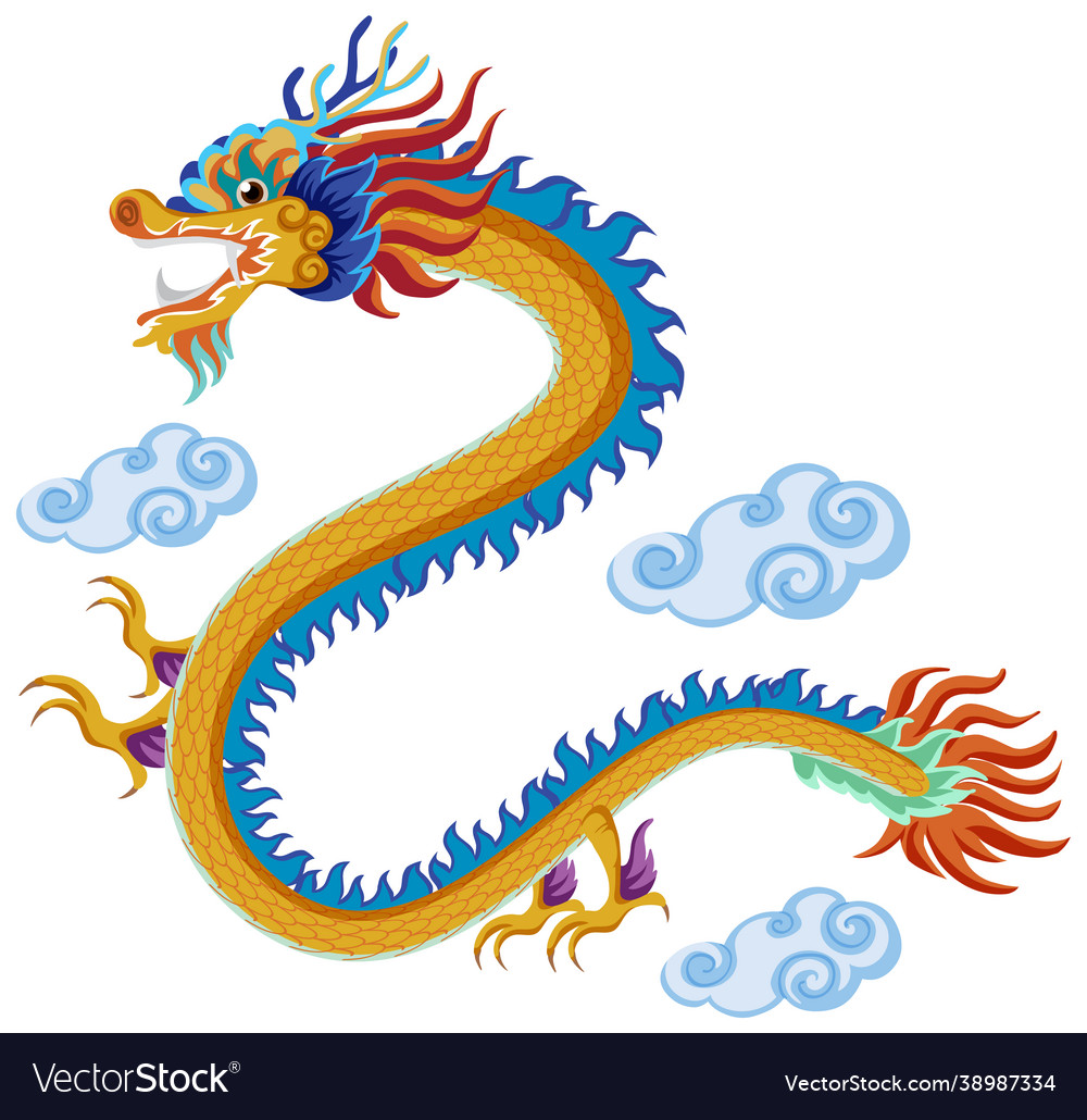 Chinese dragon flying over clouds isolated vector image Chinese dragon flying over clouds isolated