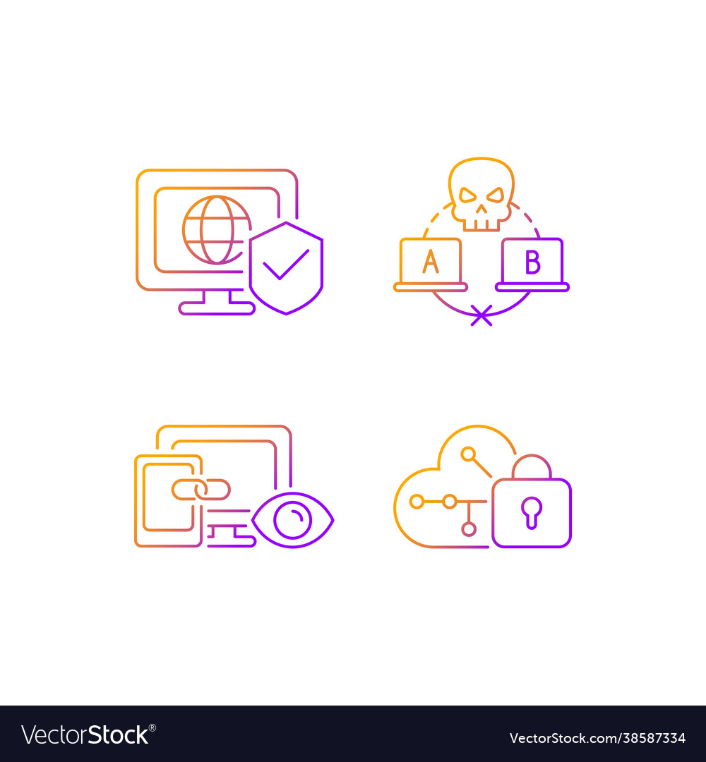 Internet privacy gradient linear icons set vector image Internet privacy gradient linear icons set