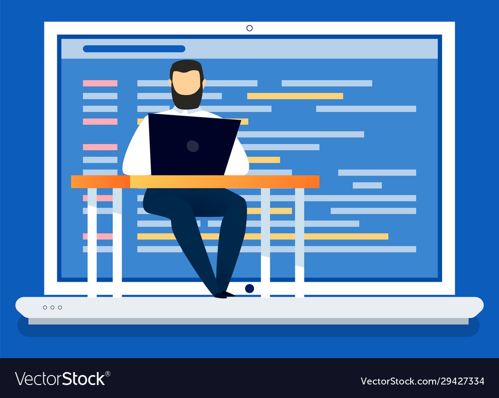 Mann mit Computercodierung und Programmierung vector image Mann mit Computercodierung und Programmierung