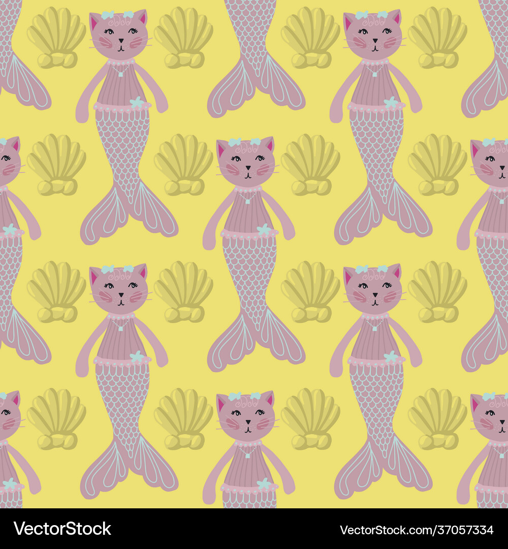 Seamless pattern sea mermaid cat cute marine Vector Image