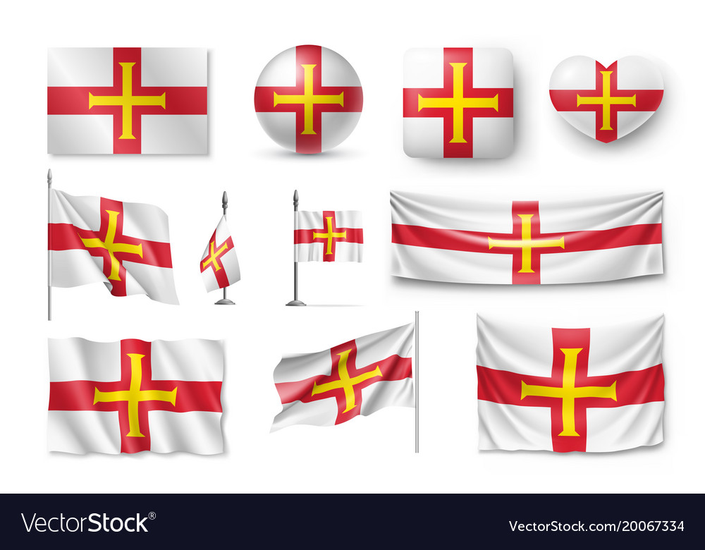 Set Guernsey Flags Banners Banners Symbols Vector Image 2178