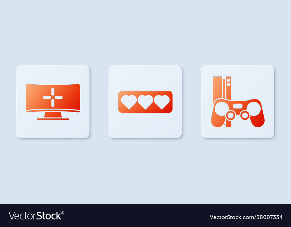Set like and heart computer monitor game vector image Set like and heart computer monitor game