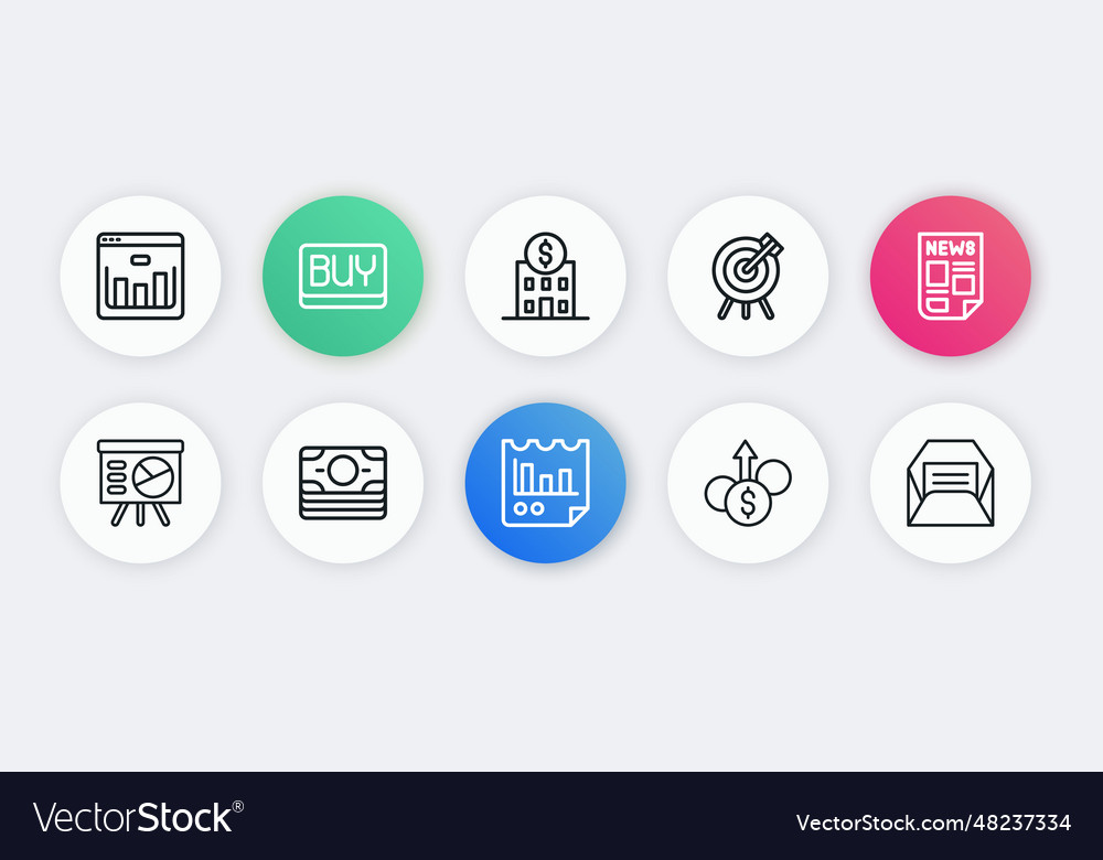 Set line document with graph chart news board Vector Image Set line document with graph chart news board
