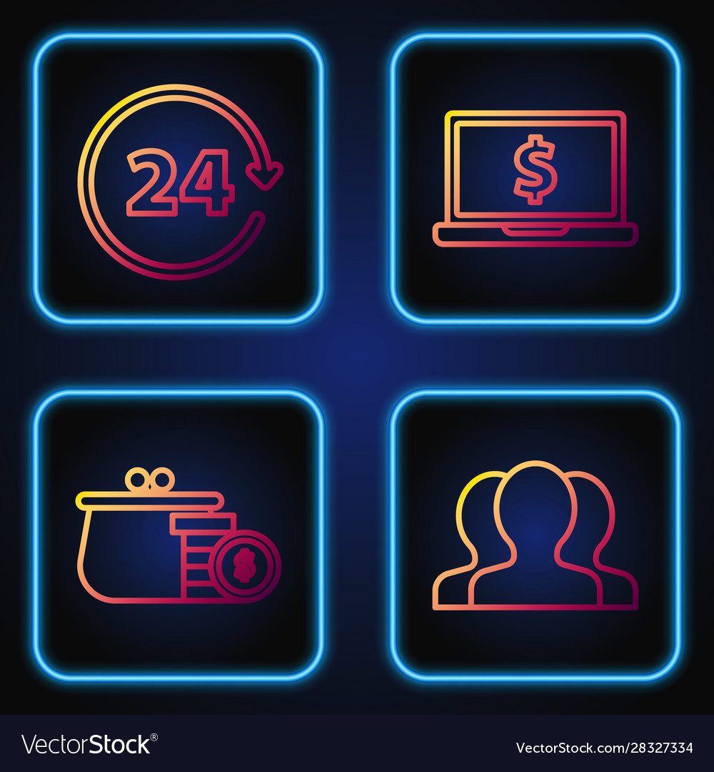 Set line users group wallet with coins clock 24 vector image Set line users group wallet with coins clock 24