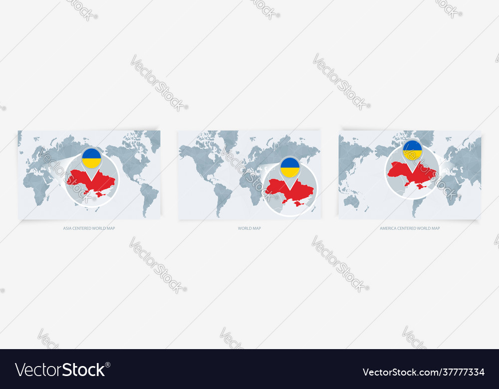 Three versions world map with enlarged