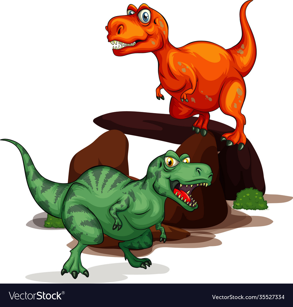 Two dinosaurs cartoon character isolated on white Vector Image