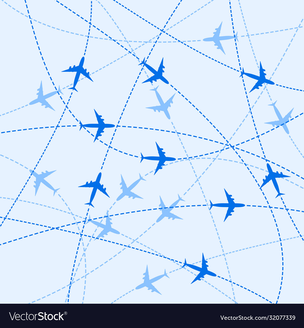 Background pattern with airplane routes vector image Background pattern with airplane routes