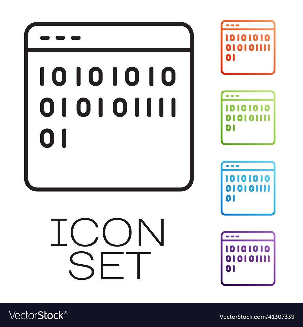 Black line binary code icon isolated on white vector image Black line binary code icon isolated on white