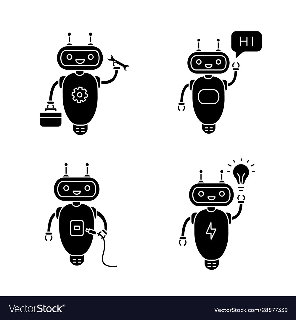 Chatbots glyph icons set vector image Chatbots glyph icons set