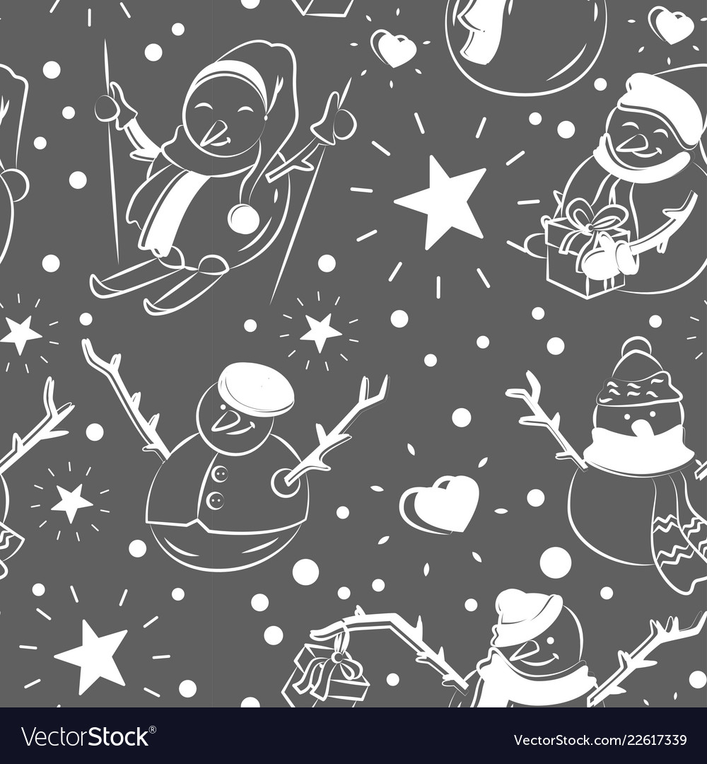 Cute snowmen repeated in winter holiday pattern