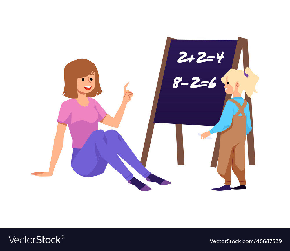 Nanny takes care and teaches the child flat Vector Image