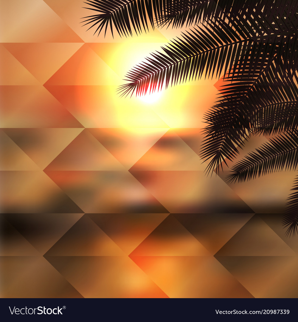 Sea sunset with palmtree geometric background