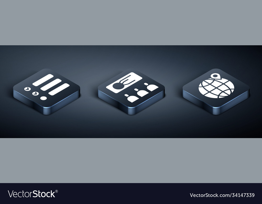 Set isometric task list location on globe vector image Set isometric task list location on globe