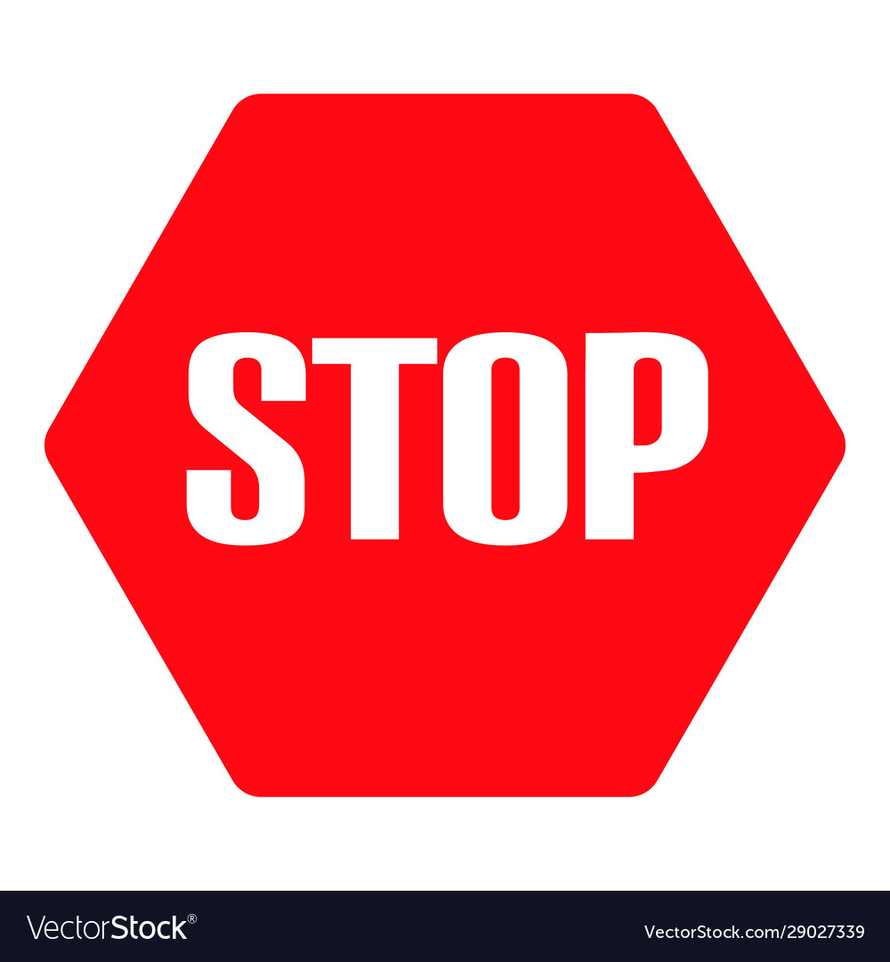 Stop sign white color hand on red city road