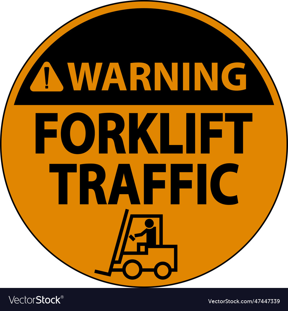 Warning forklift traffic floor sign on white