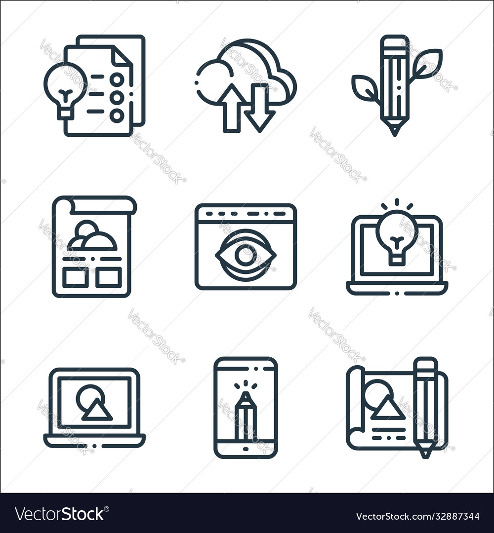 Design thinking line icons linear set quality vector image Design thinking line icons linear set quality