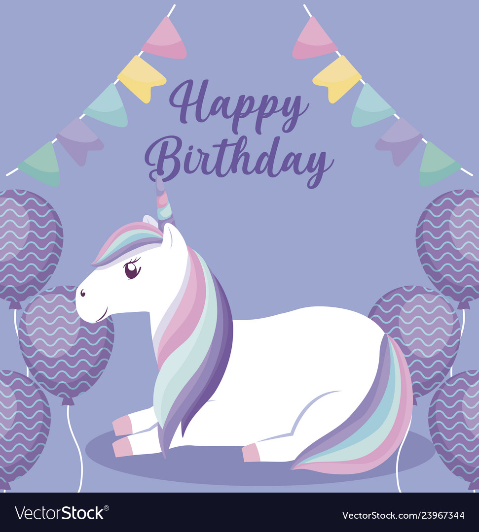 Happy birthday card with cute unicorn Royalty Free Vector