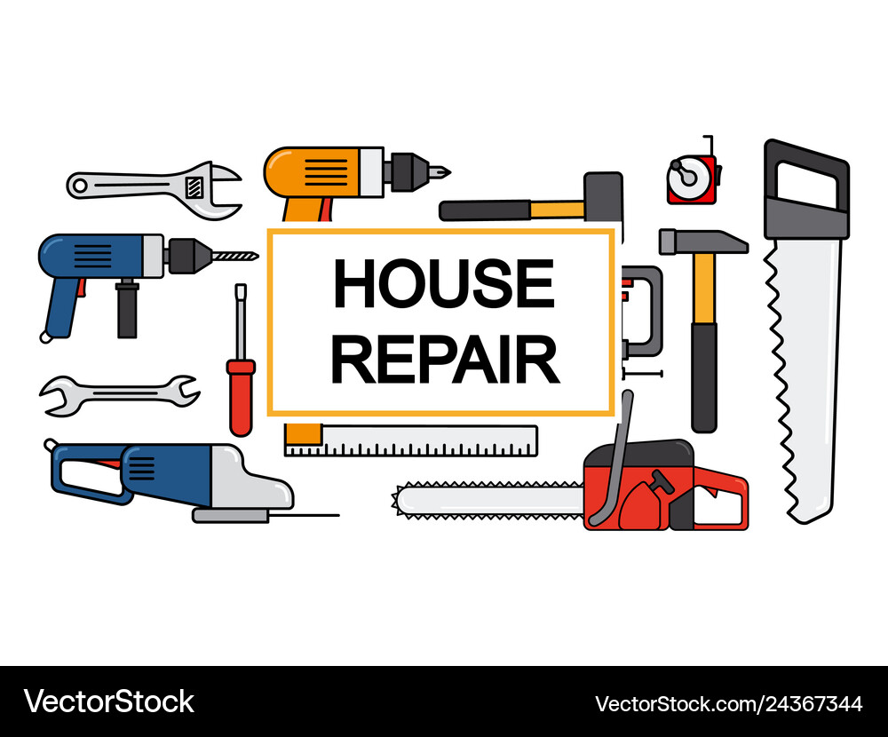 House Repair Banner Design With Line Tools Vector Image