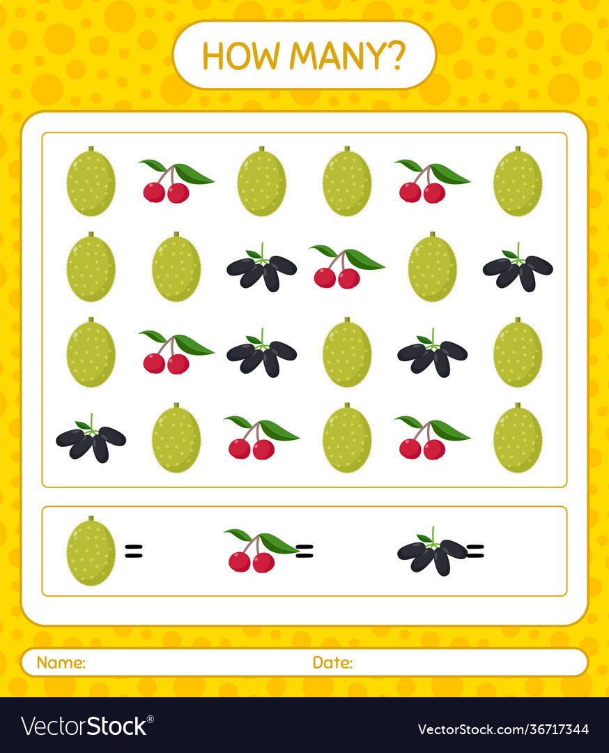 How many counting game with fruit worksheet vector image How many counting game with fruit worksheet