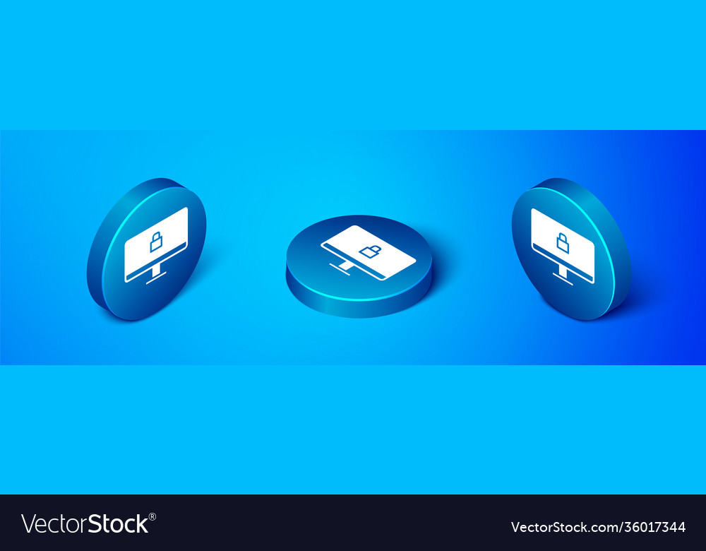 Isometric lock on computer monitor screen icon vector image Isometric lock on computer monitor screen icon