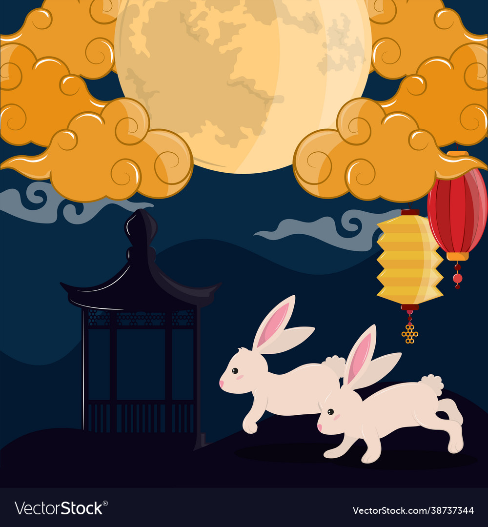 Mid autumn rabbits Royalty Free Vector Image - VectorStock