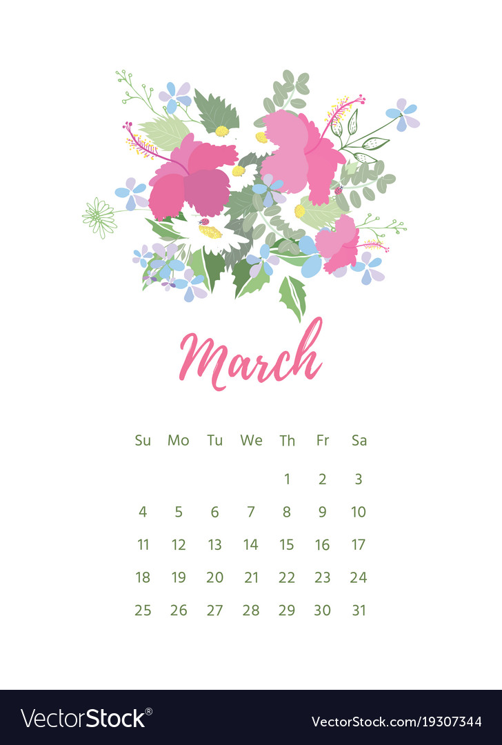 Printable 2018 calendar with pretty colorful Vector Image