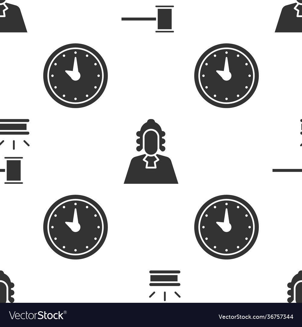 Set judge gavel and clock on seamless vector image Set judge gavel and clock on seamless