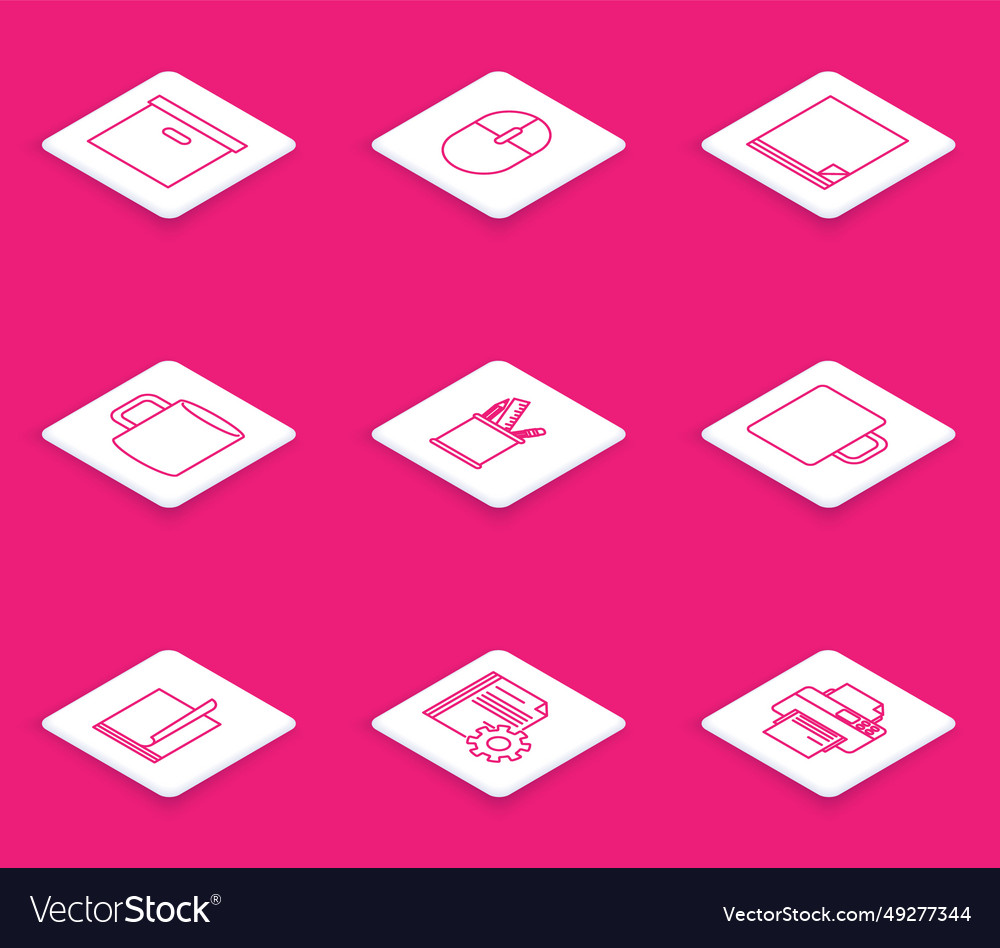 Set line carton cardboard box computer mouse file vector image Set line carton cardboard box computer mouse file