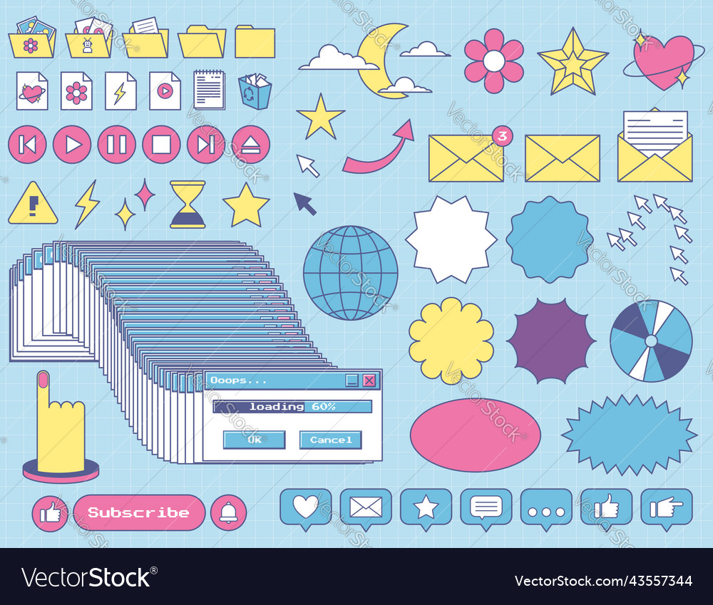 Set of retro computer ui nostalgic elements