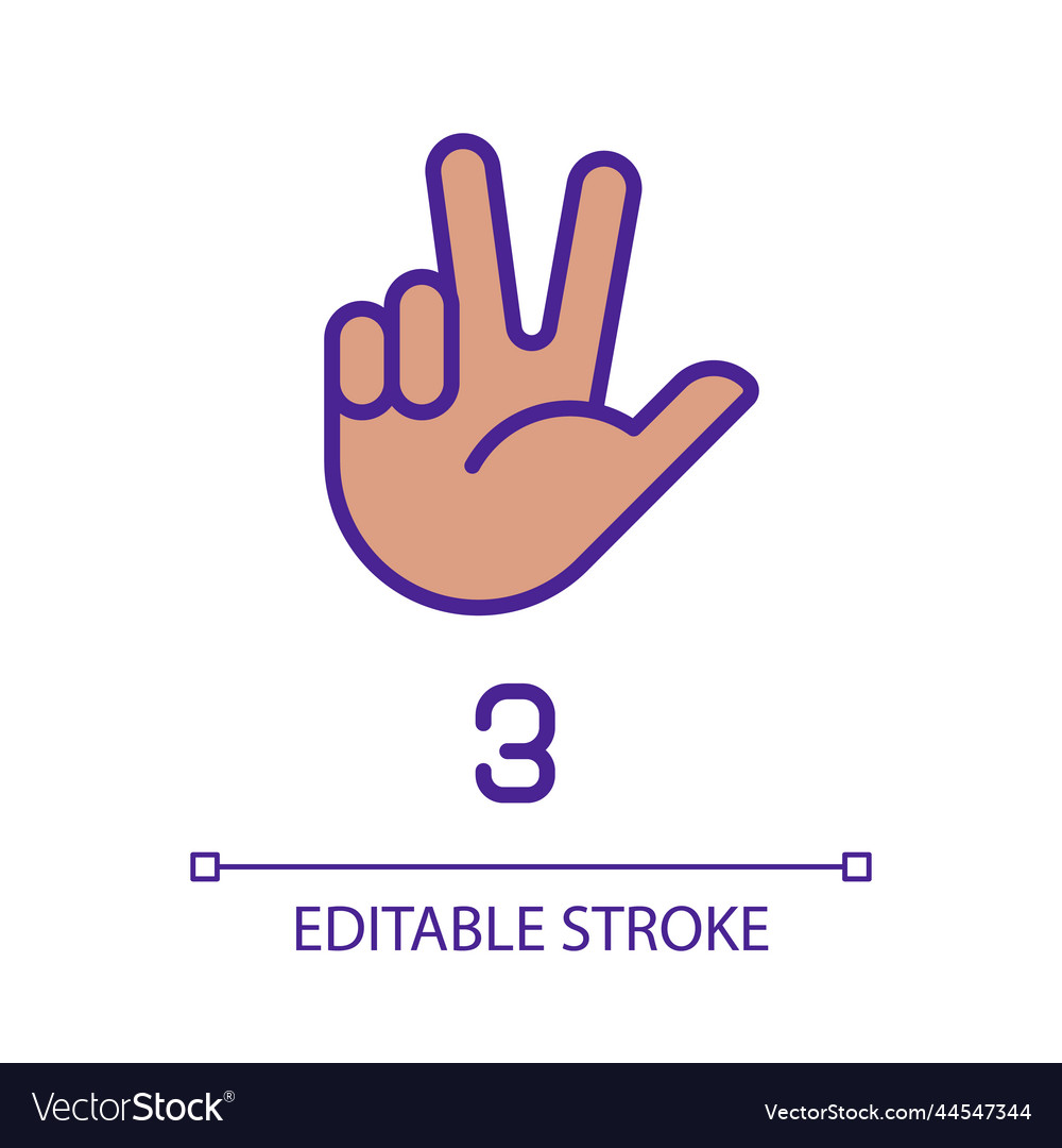 Signing digit three in asl pixel perfect rgb vector image Signing digit three in asl pixel perfect rgb
