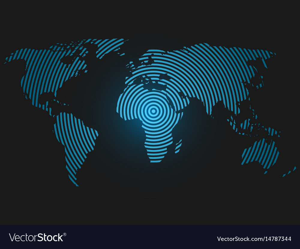 Weltkarte von konzentrischen Ringen blau led Licht