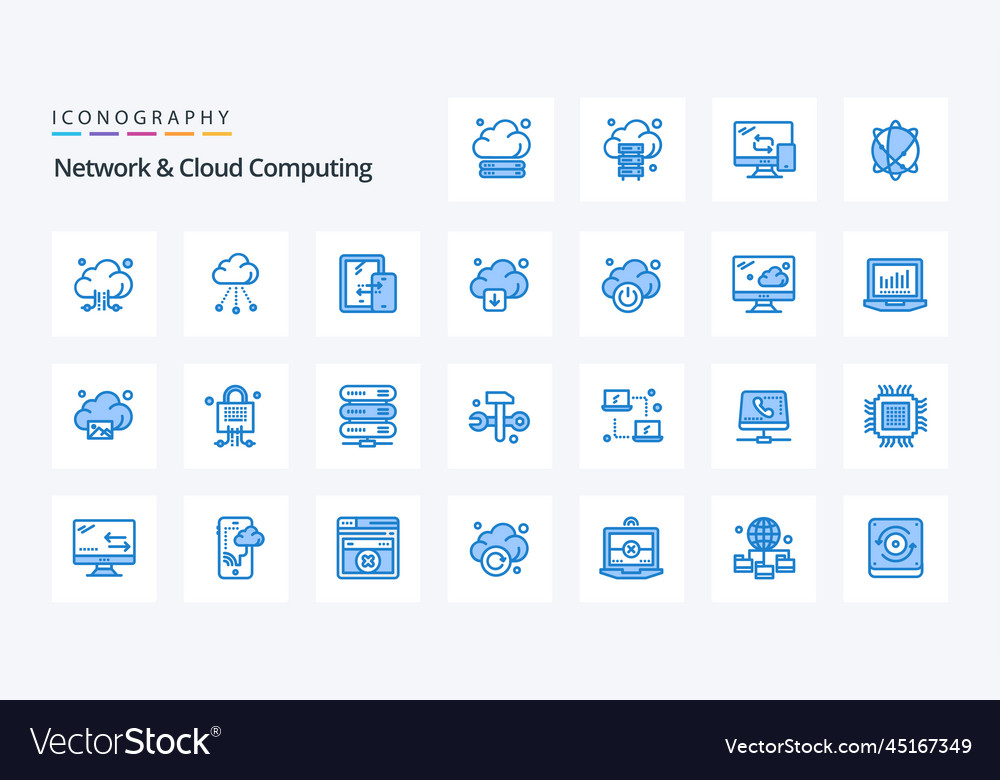 25 Netzwerk- und Cloud Computing-Blau-Symbolpaket