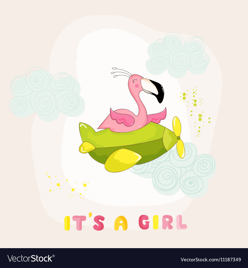 Baby shower or arrival card - flamingo girl Vector Image