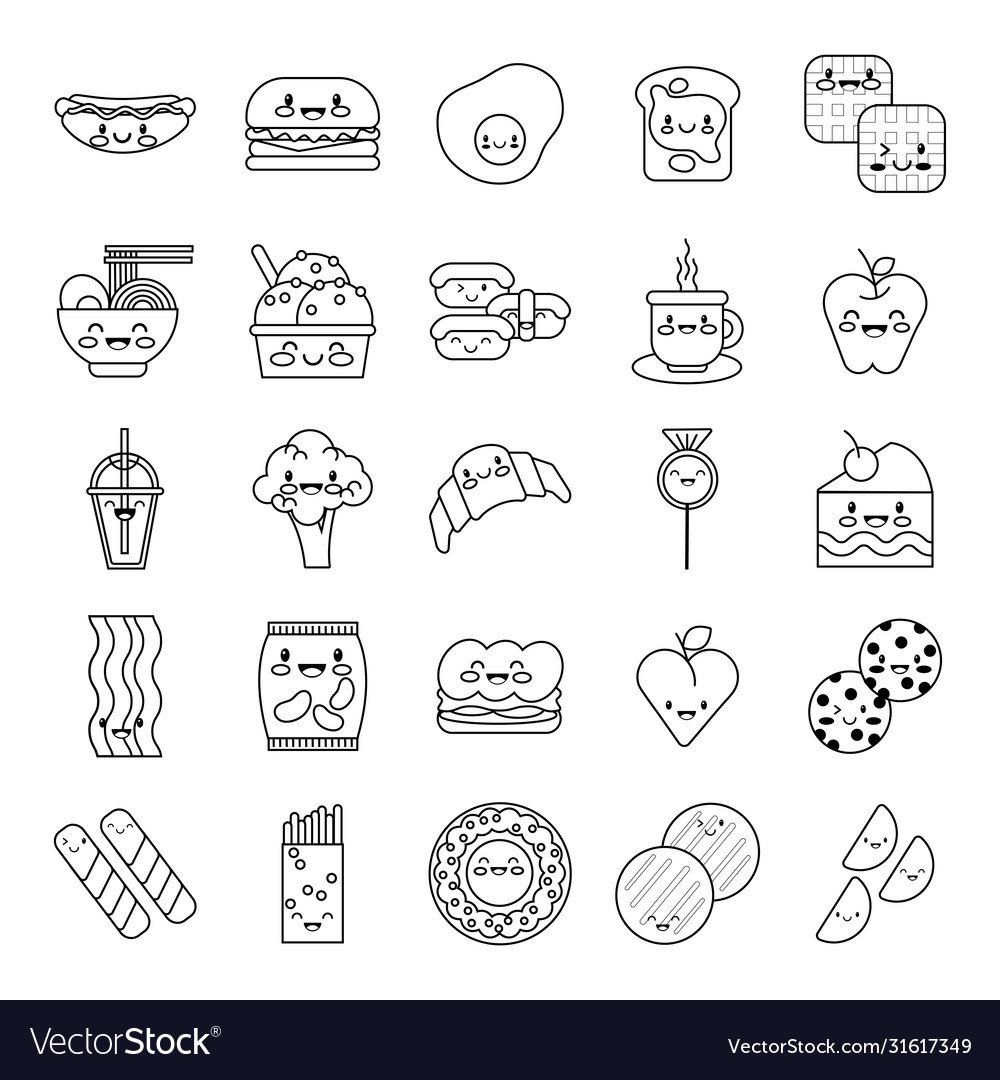 Bundle nutritive food kawaii set icons