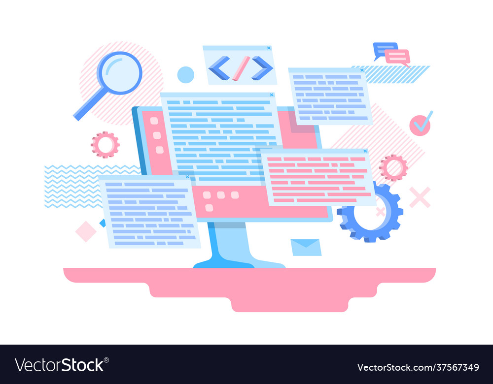 Cartoon color programming software concept flat vector image Cartoon color programming software concept flat